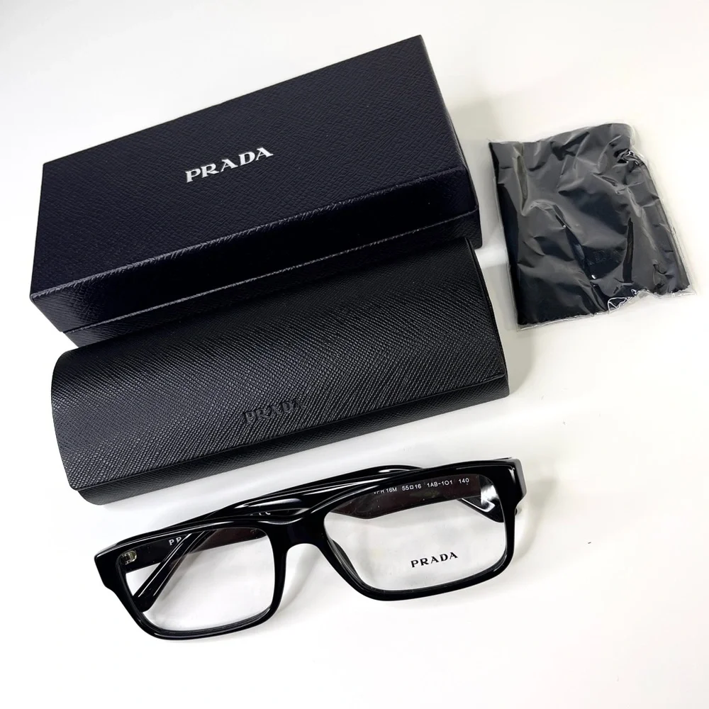 PRADA 55mm Rectangular Optical Glasses Black NEW In Case With Box